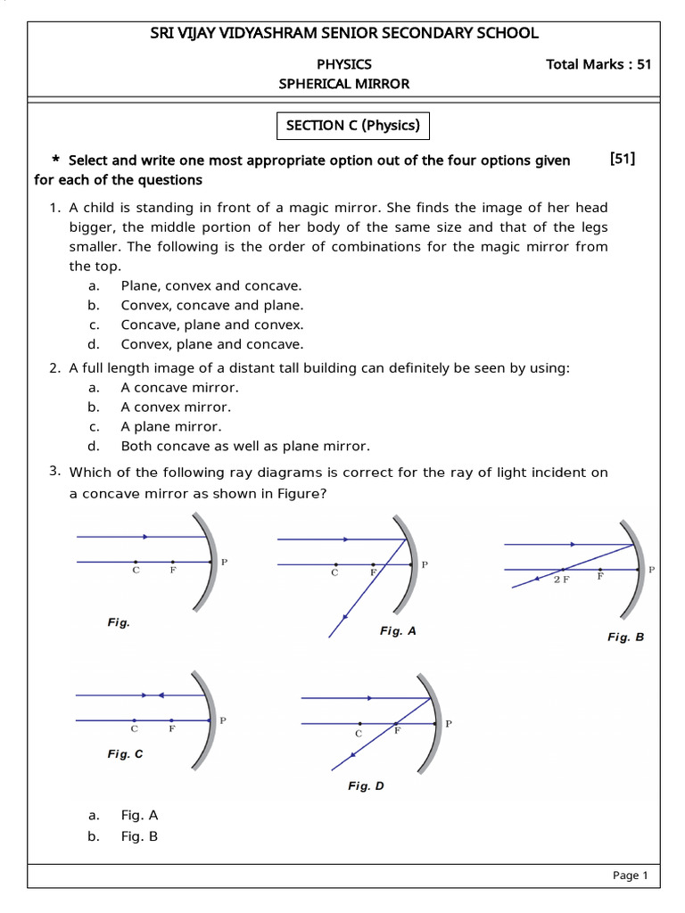 Spherical Mirror Worksheet | PDF | Mirror | Optics