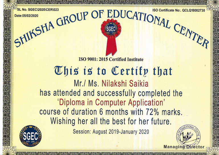 Computer Certificate | PDF