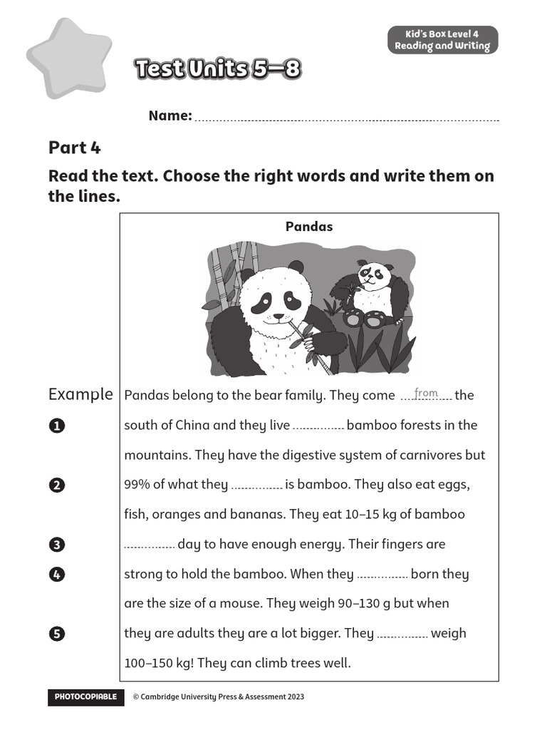 KBNGESS KidsBox Level4 Test Units 5-8 Reading and Writing 4 | PDF