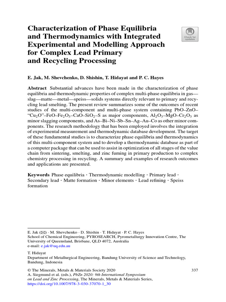 Characterization of Phase Equilibria and Thermodynamics With Integrated ...