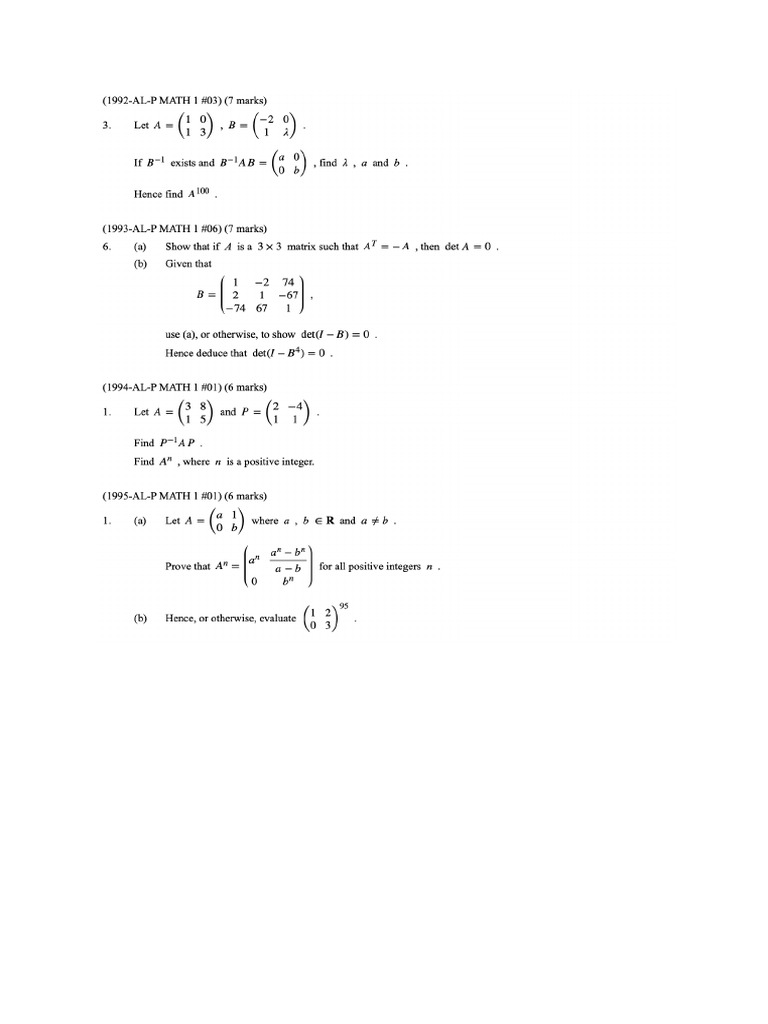 A Level Additional Exercise (Matrix) | PDF