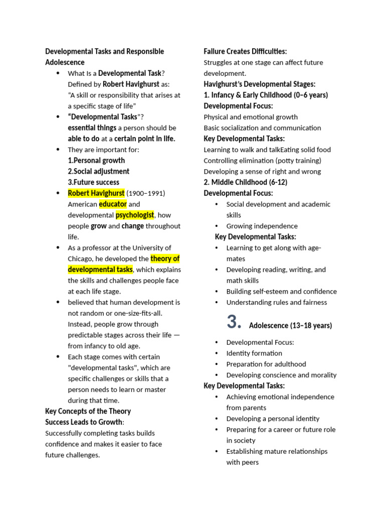 Developmental Tasks and Responsible Adolescence | PDF | Developmental ...