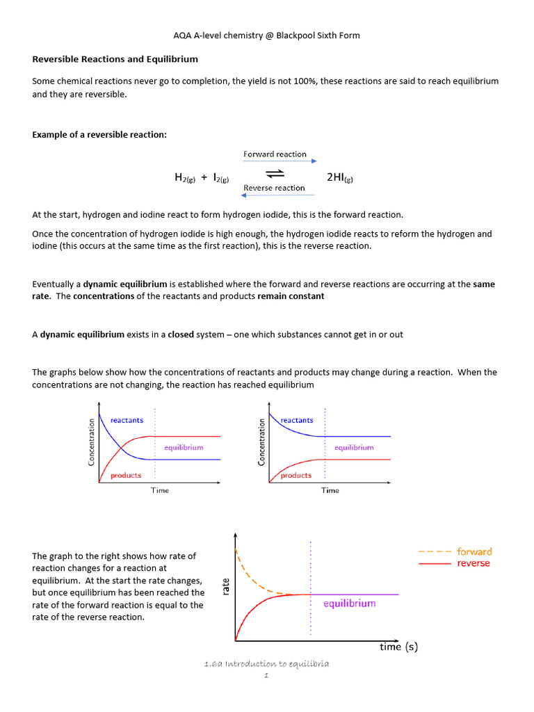 1.6a Introduction To Equilibria | PDF | Chemical Equilibrium | Chemical ...
