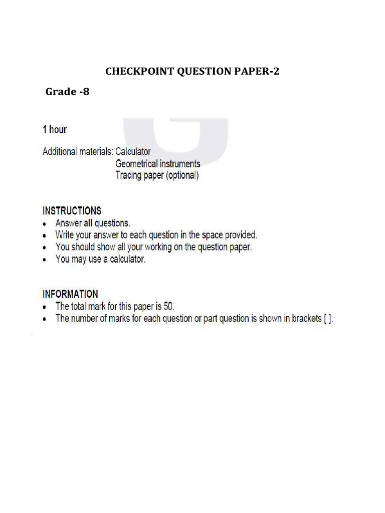 Grade - 8 Checkpoint QP Math Paper-2 | PDF