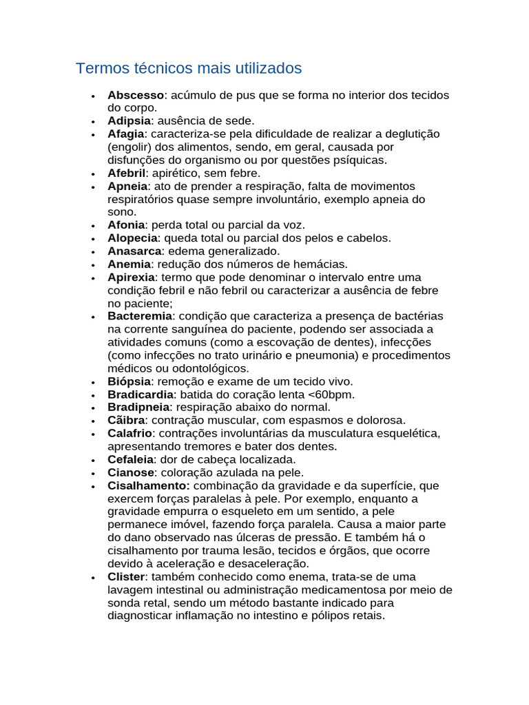Termos Técnicos Mais Utilizados | PDF | Febre | Medicina Clínica