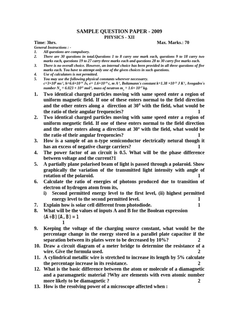 Class XII Pre-board-Physics Paper 1 | PDF | Inductor | Magnetic Field