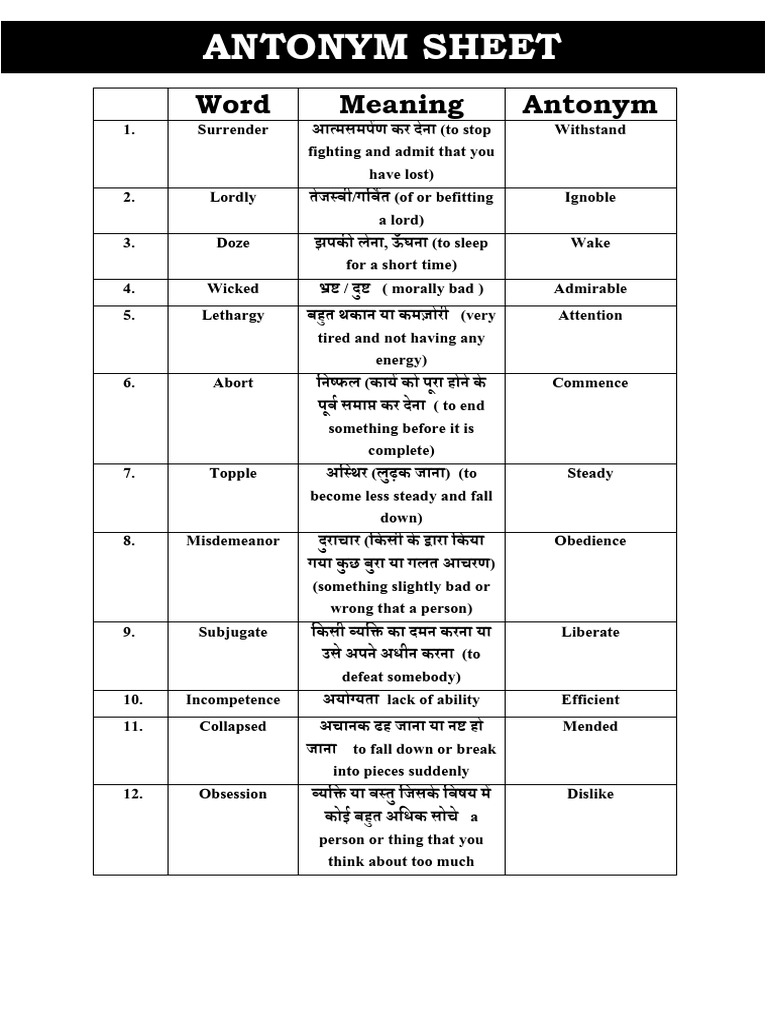 Antonyms | PDF