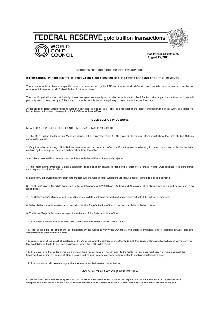 Gold Bullion Transaction Guidelines | PDF | Gold As An Investment | Sales