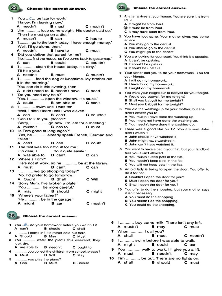 Modals Multiple Choice | PDF