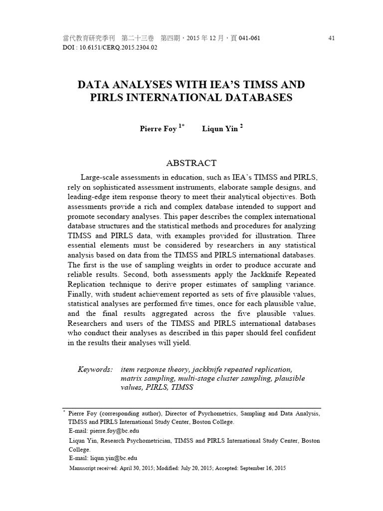 Data Analyses With Iea's Timss and Pirls International Databases | PDF ...