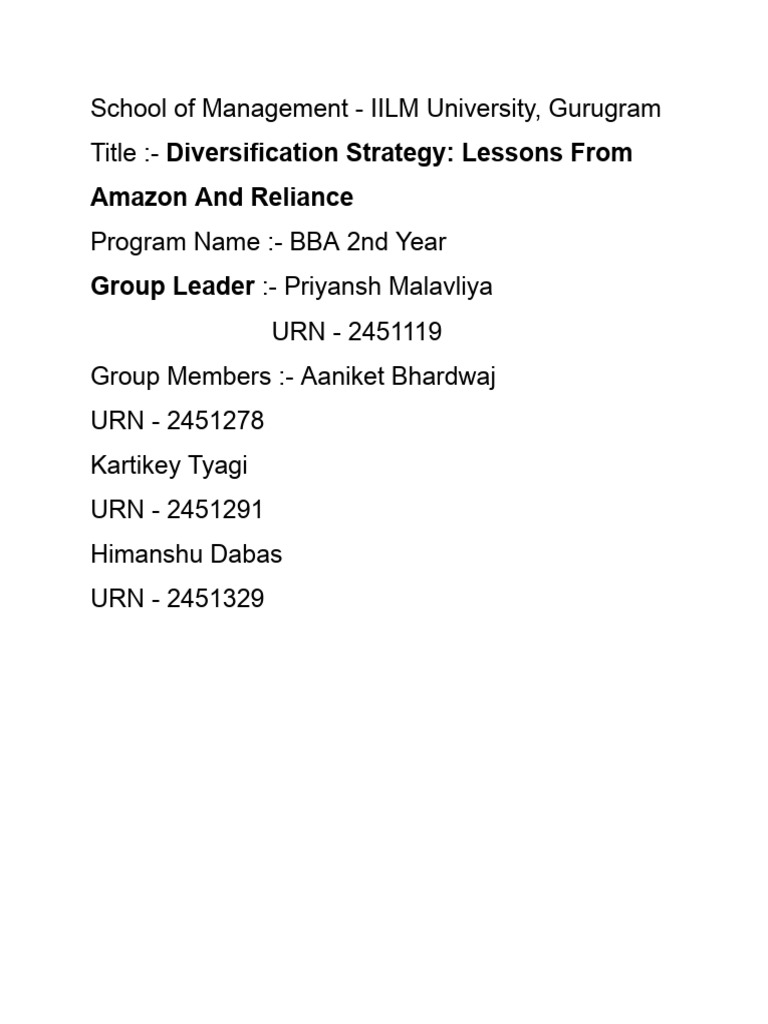 Diversification Strategy - Lessons From Amazon and Reliance | PDF ...