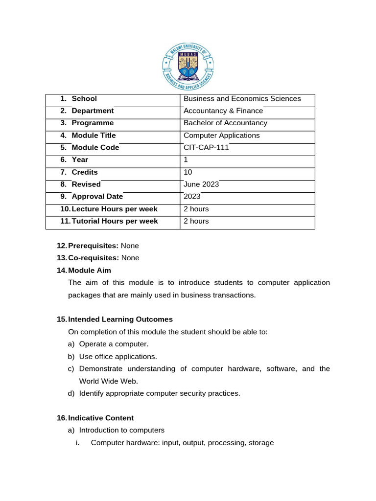 ANF CIT CAP 111 Computer Applications | PDF | Spreadsheet | Computing