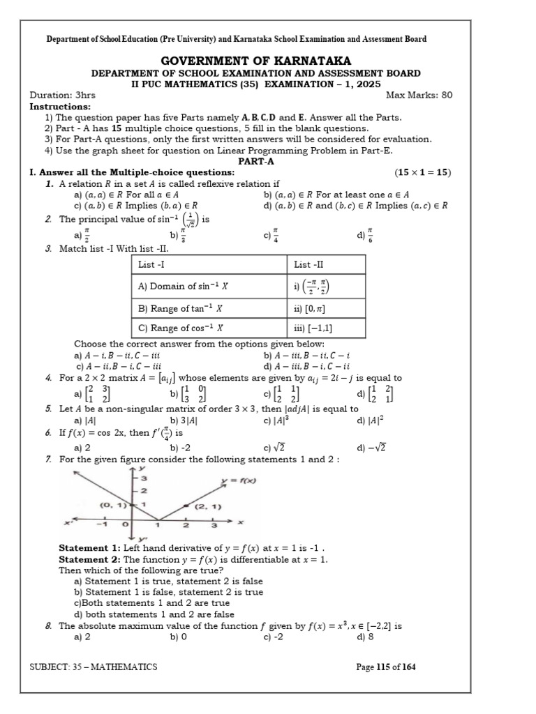 35 MATHEMATICS Question Papers 2025-26 | PDF | Multiple Choice | Matrix ...