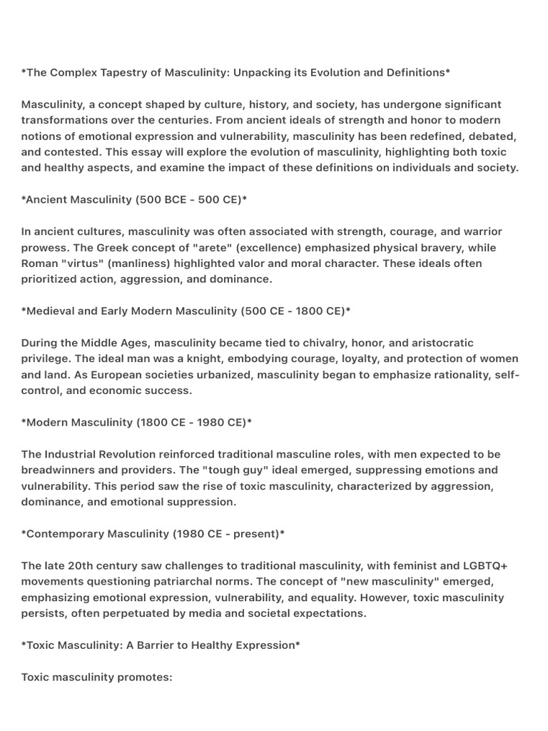 The Complex Tapestry of Masculinity - Unpacking Its Evolution and | PDF ...