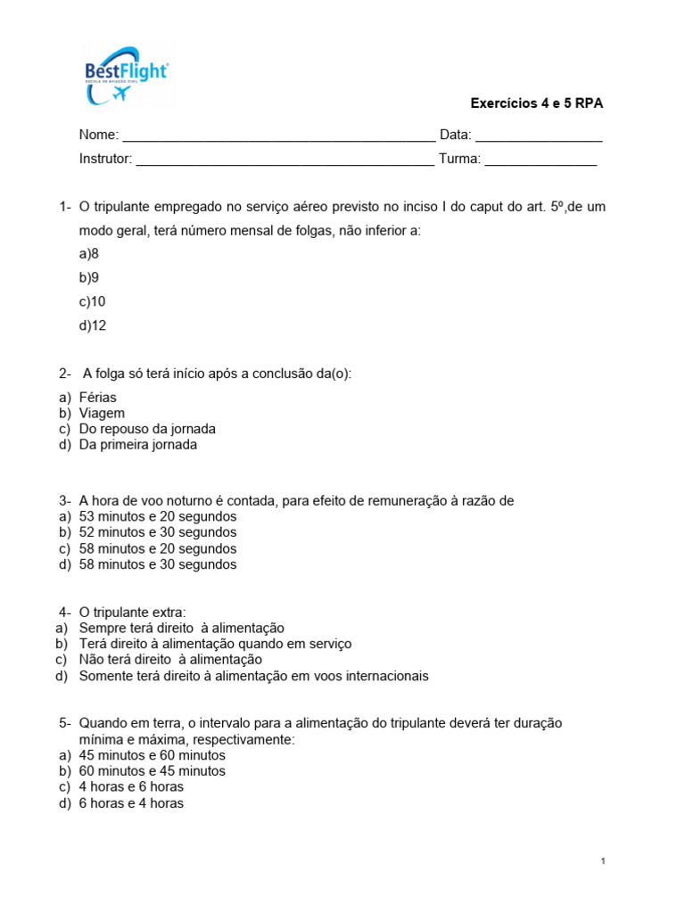 EXERCÍCIOS DE RPA - Aula 4 e Aula 5 | PDF | Férias trabalhistas