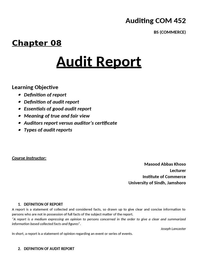 Chapter 08 Audit Report | PDF | Audit | Auditor's Report