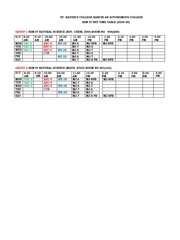 Nep Sem IV 24-28 Updated Time Table | PDF