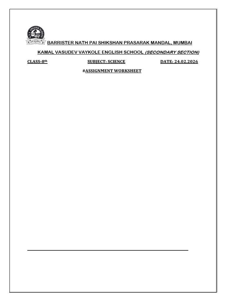 Science Assignment Worksheet Grade 8th | PDF