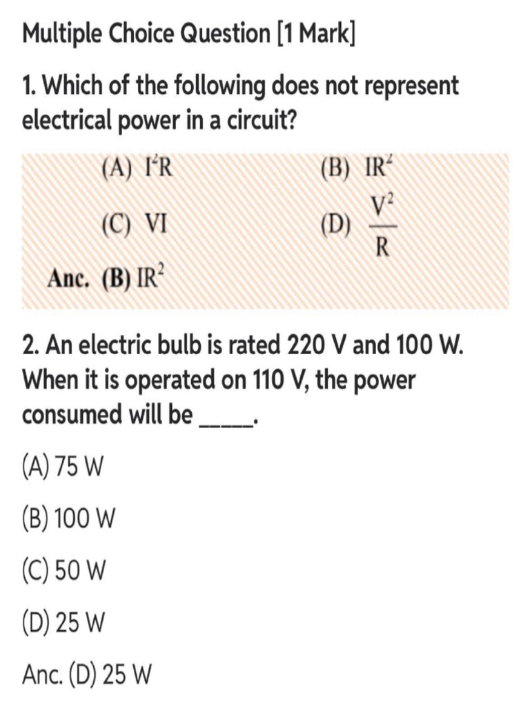Electricity Important Questions | PDF