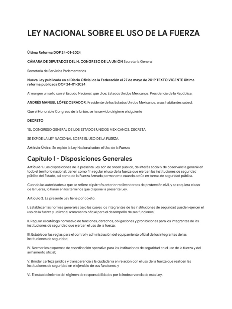 Ley Nacional Sobre El Uso de La Fuerza | PDF | Institución | Policía