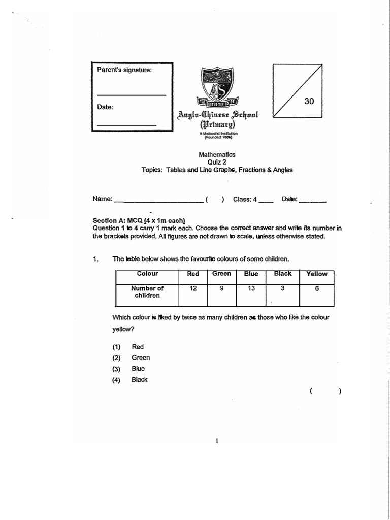 2025 P4 Maths Weighted Assessment 2 ACS Primary | PDF
