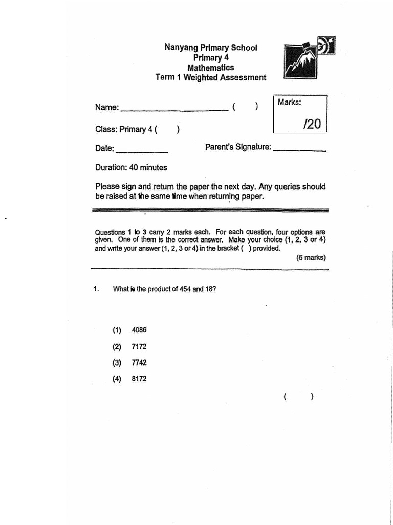 2025 P4 Maths Weighted Assessment 1 Nanyang | PDF | Mathematics