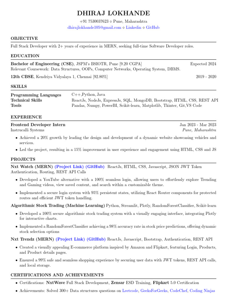 Dhiraj Lokhande Resume | PDF | Java Script | Computing