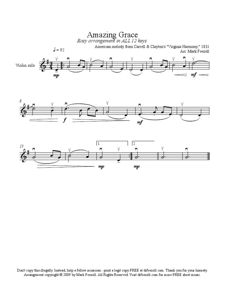 Amazing Grace Violin | Sheet Music | All Rights Reserved