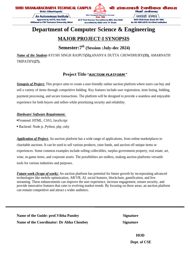 Major Project - II Synopsis Format | PDF