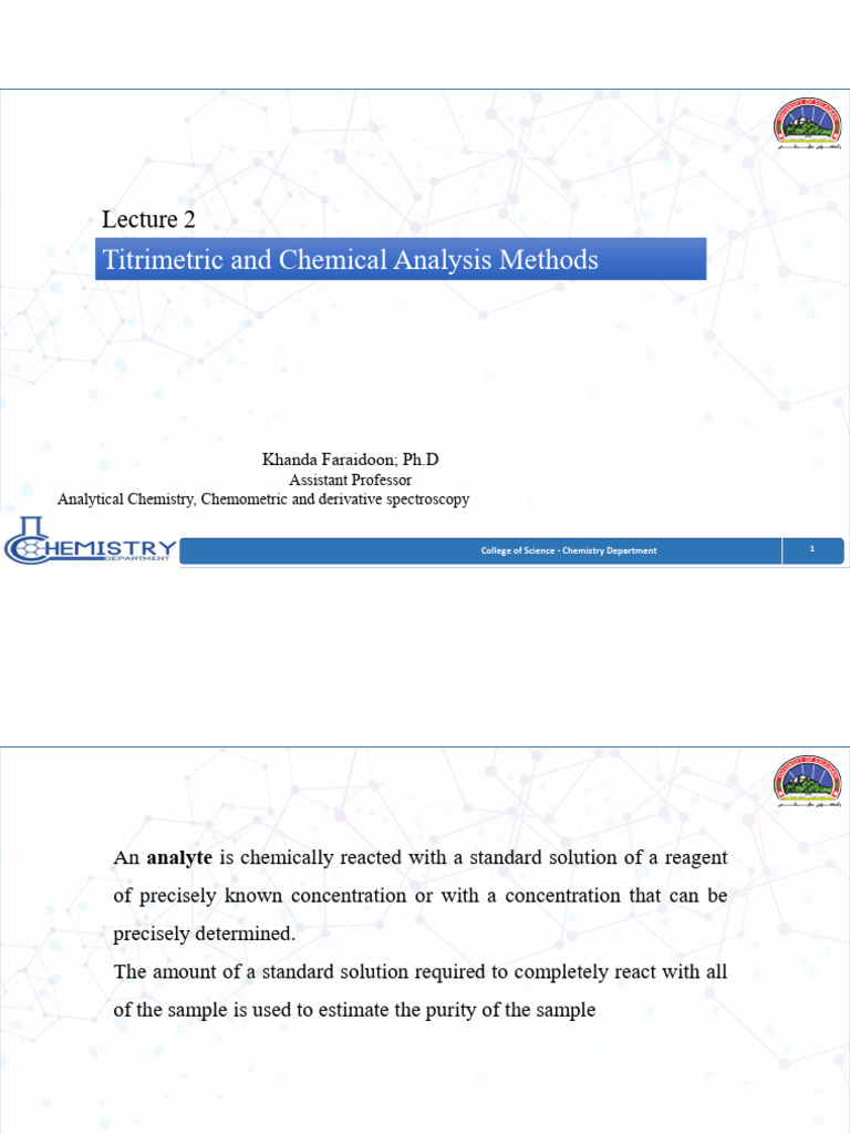 Lecture 2 Titration and Chemical Analysis | PDF | Redox | Acid