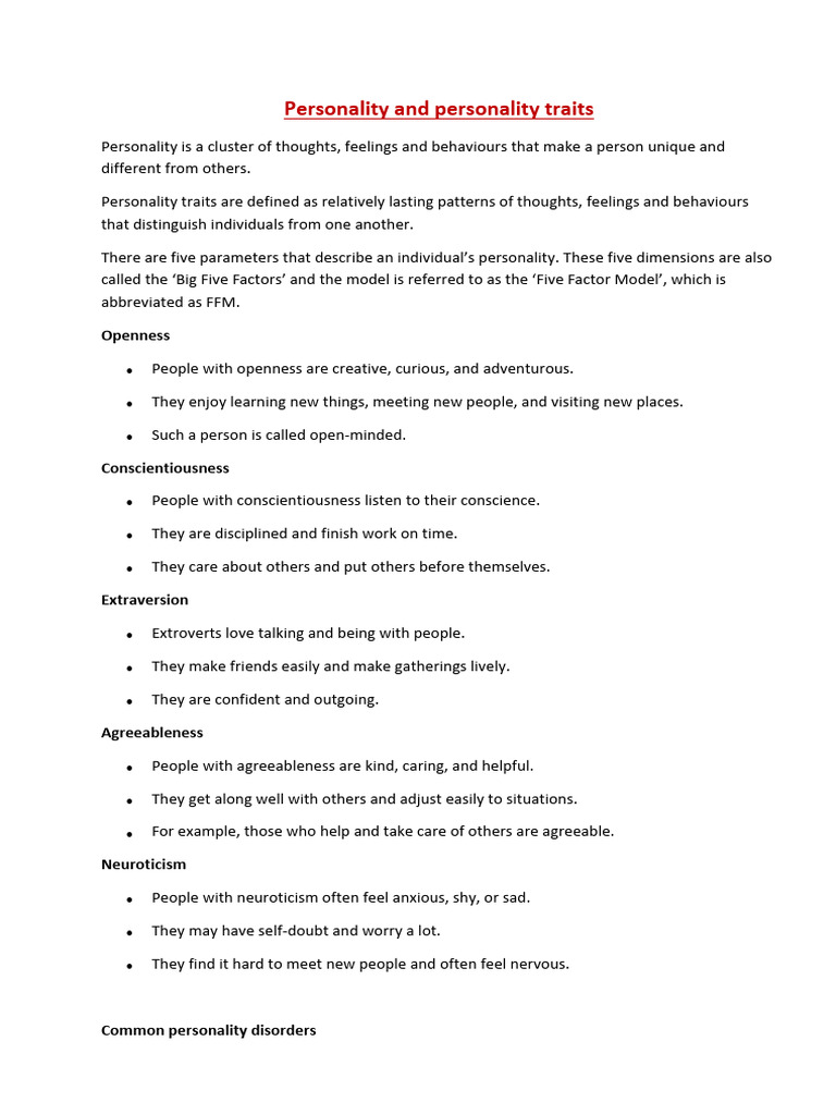 Personality and Personality Traits Notes 2 | PDF | Personality Disorder ...