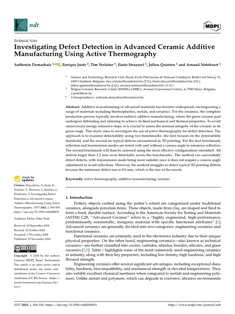 Investigating Defect Detection in Advanced Ceramic | PDF | Thermography ...