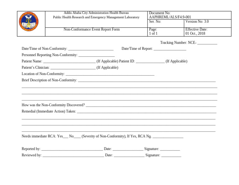 F4.9-001 Non-Conformance Report Form | PDF