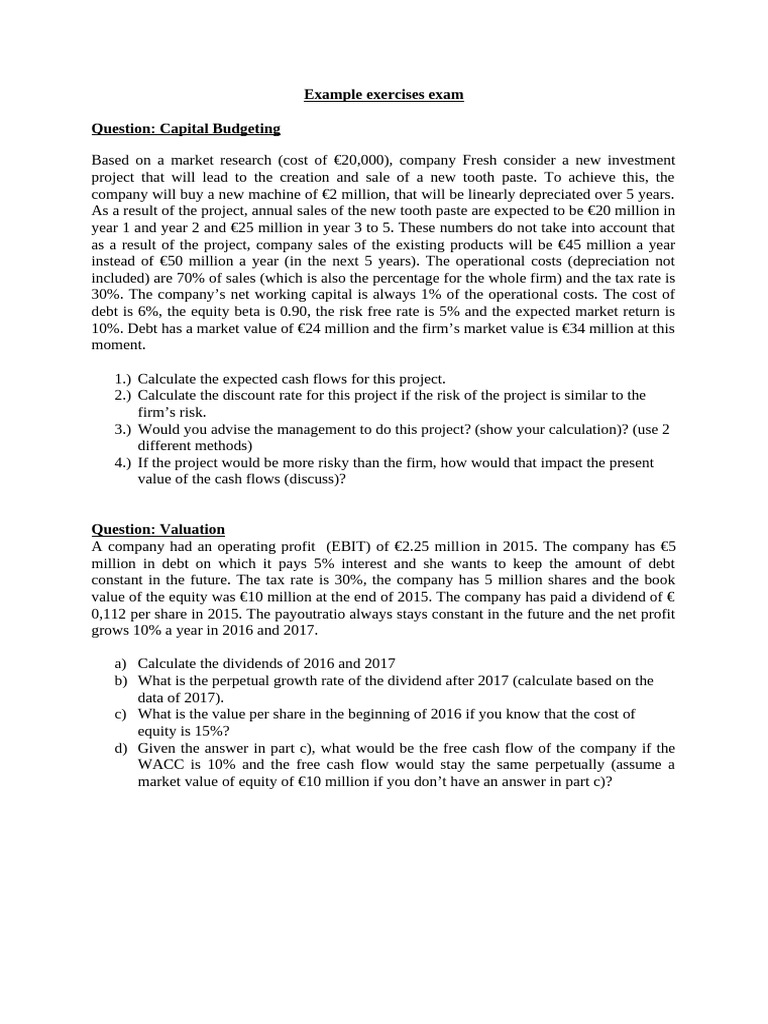 Example Exercises Exam | PDF | Free Cash Flow | Depreciation