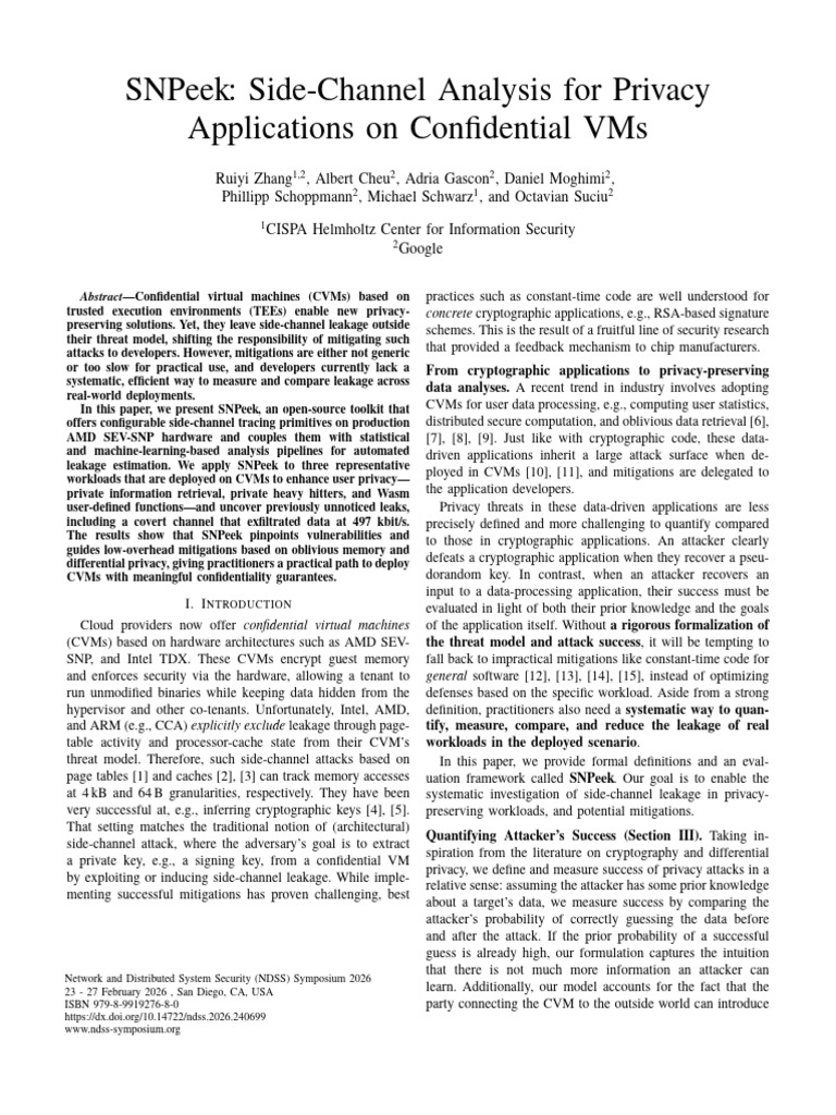 Snpeek: Side-Channel Analysis For Privacy Applications On Confidential ...