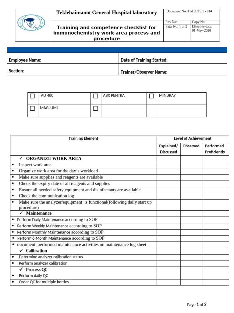 Competency Checklist For Chemistry | PDF