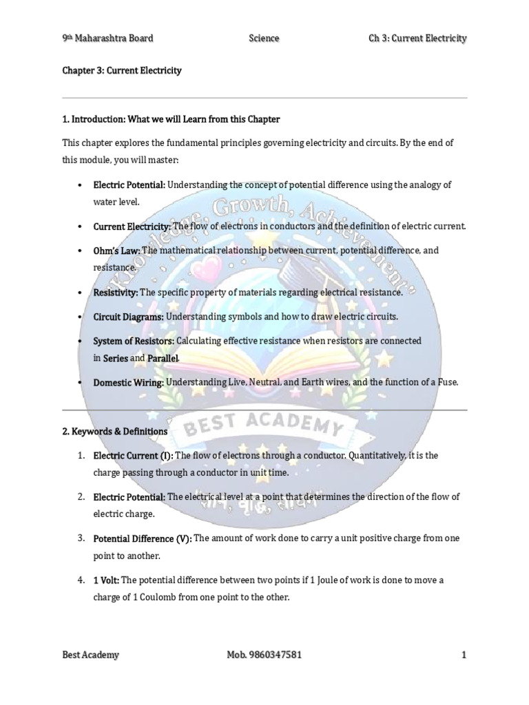 SB 9th Science CH 3 Current Electricity | PDF | Electrical Resistance ...