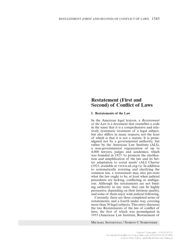 Restatement (First and Second) of Conflict of Laws | PDF | Tort | Civil ...