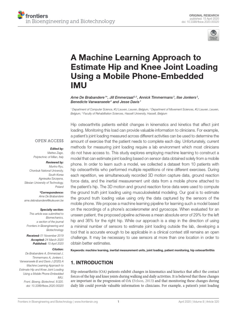 A Machine Learning Approach To Estimate Hip and Knee Loading | PDF ...
