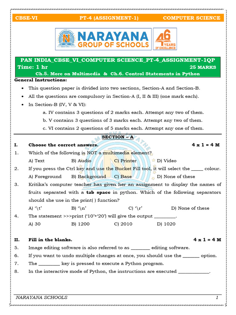 Cbse Vi Computer Science-Assignment-1 QP 20260227 175528 | PDF | Data ...