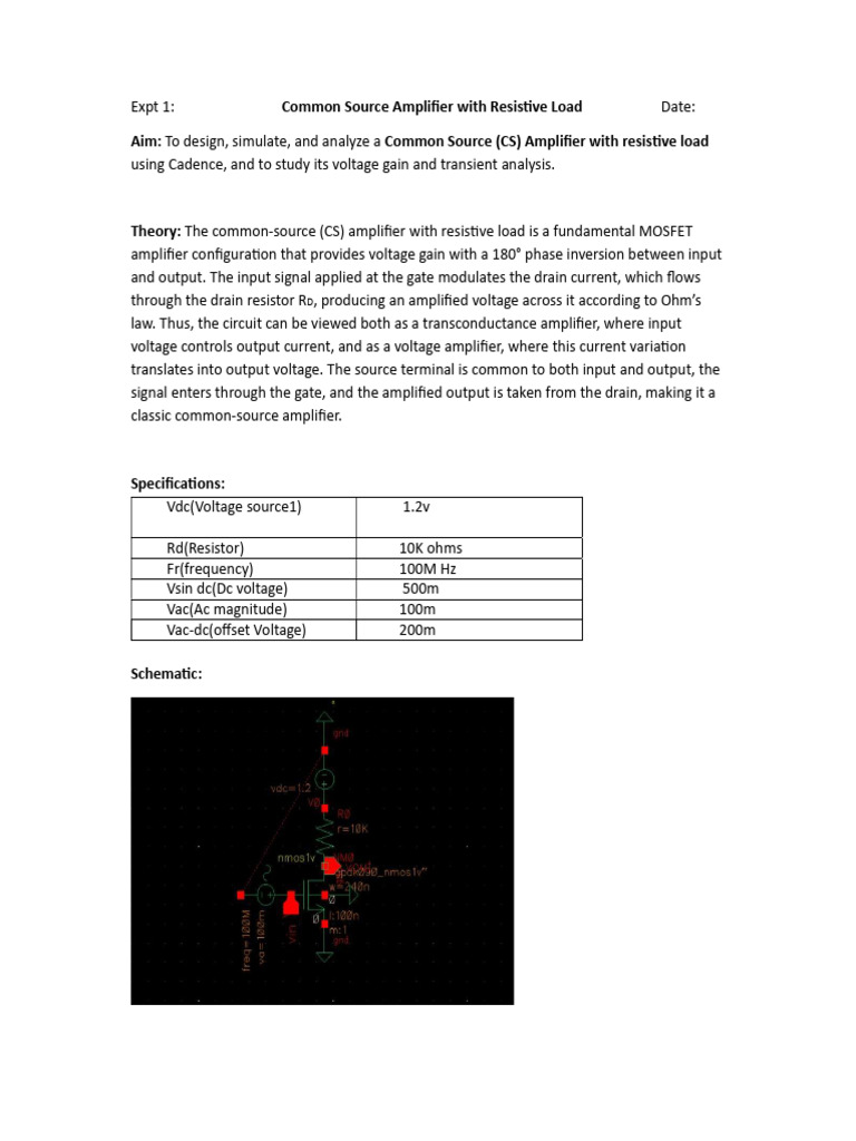 Common Source Amplifire Expt 1 | PDF | Amplifier | Electrical Components