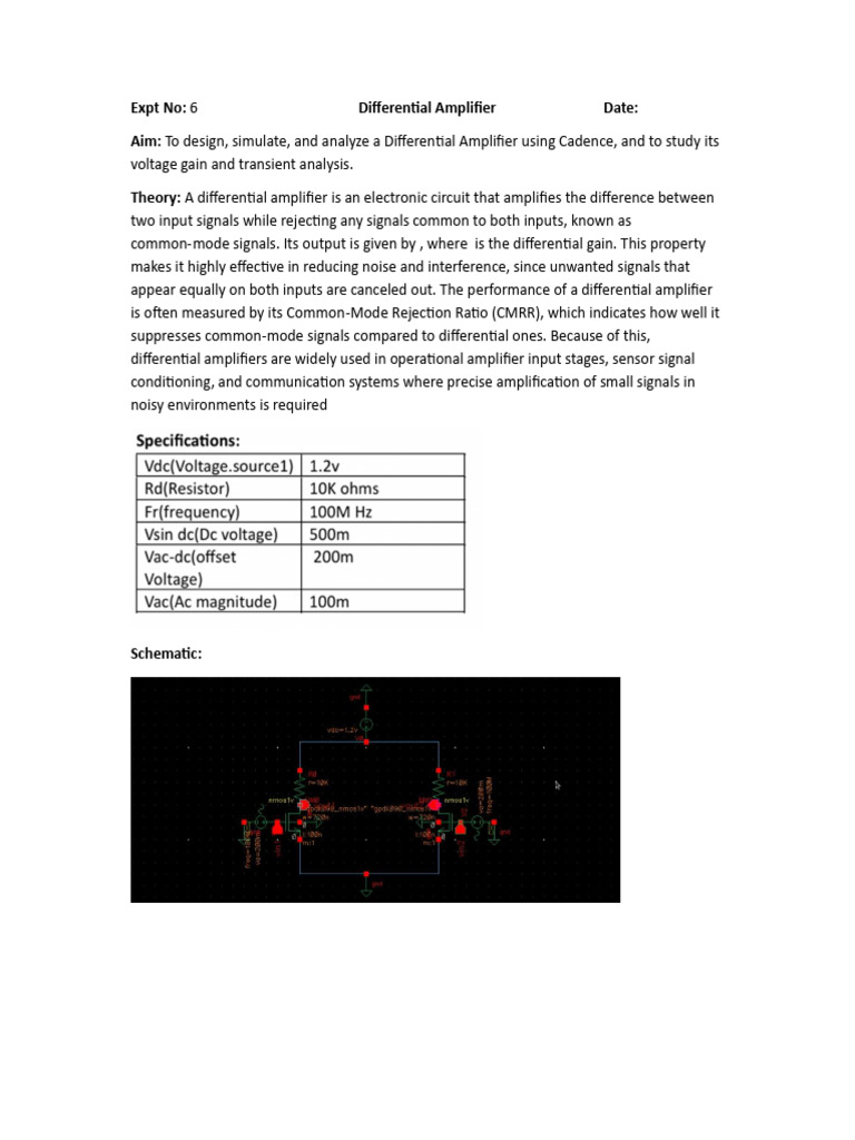Diffrential Amplifire Expt Expt 6 | PDF