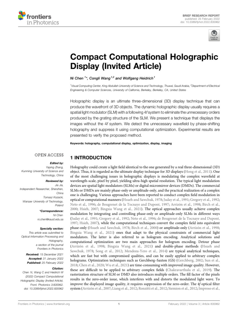 Compact Computational Holographic Display | PDF | Holography | Waves
