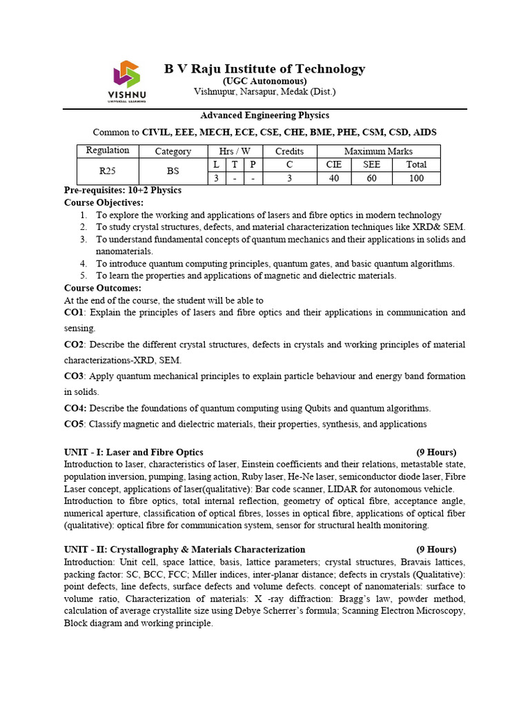R25 BVRIT Advanced Engineering Physics | PDF | Schrödinger Equation ...