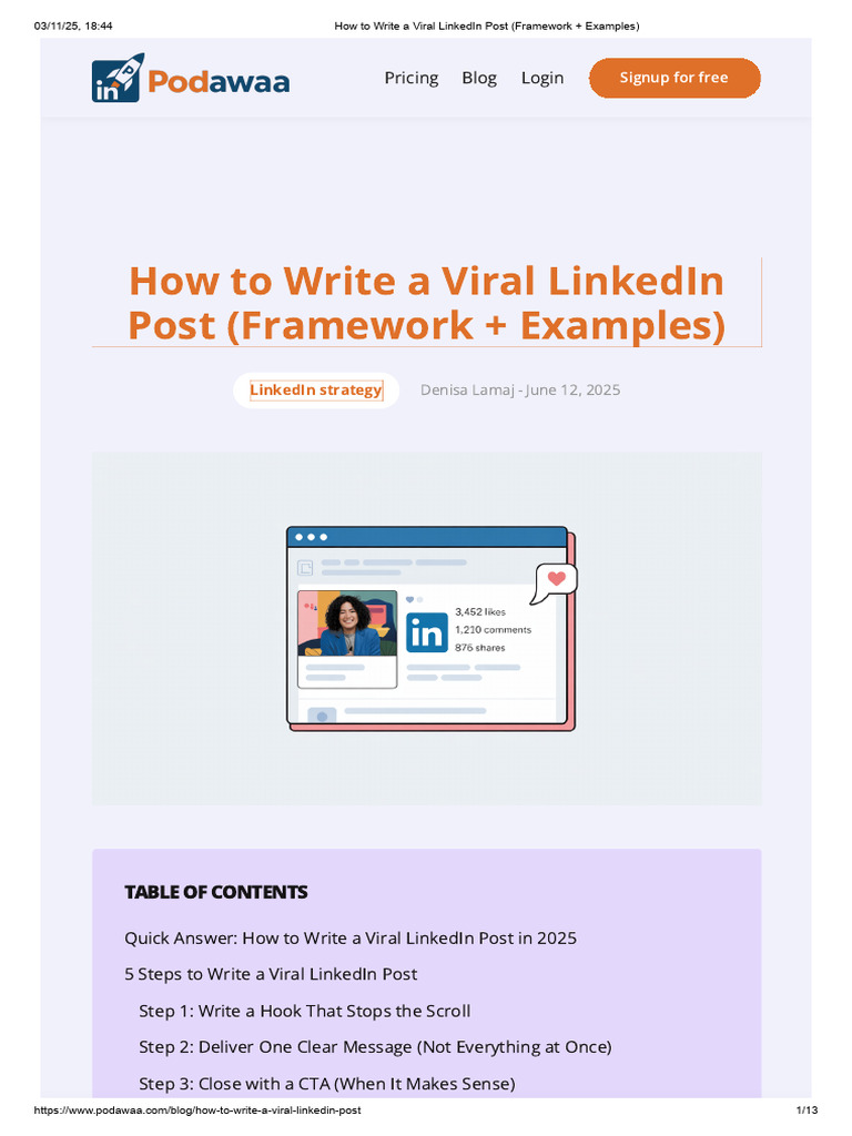 How To Write A Viral LinkedIn Post (Framework + Examples) | PDF ...