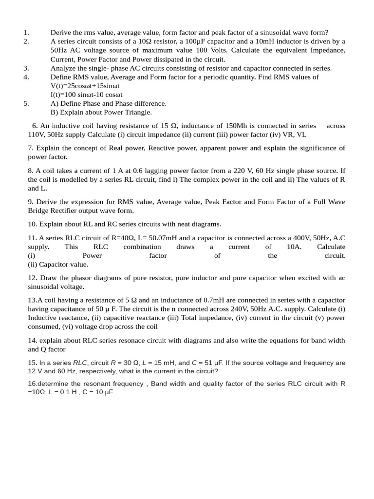 Unit-2 Assignment Peee | PDF | Inductor | Ac Power