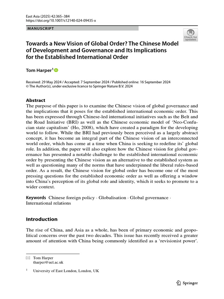 Towards A New Vision of Global Order? The Chinese Model of Development ...