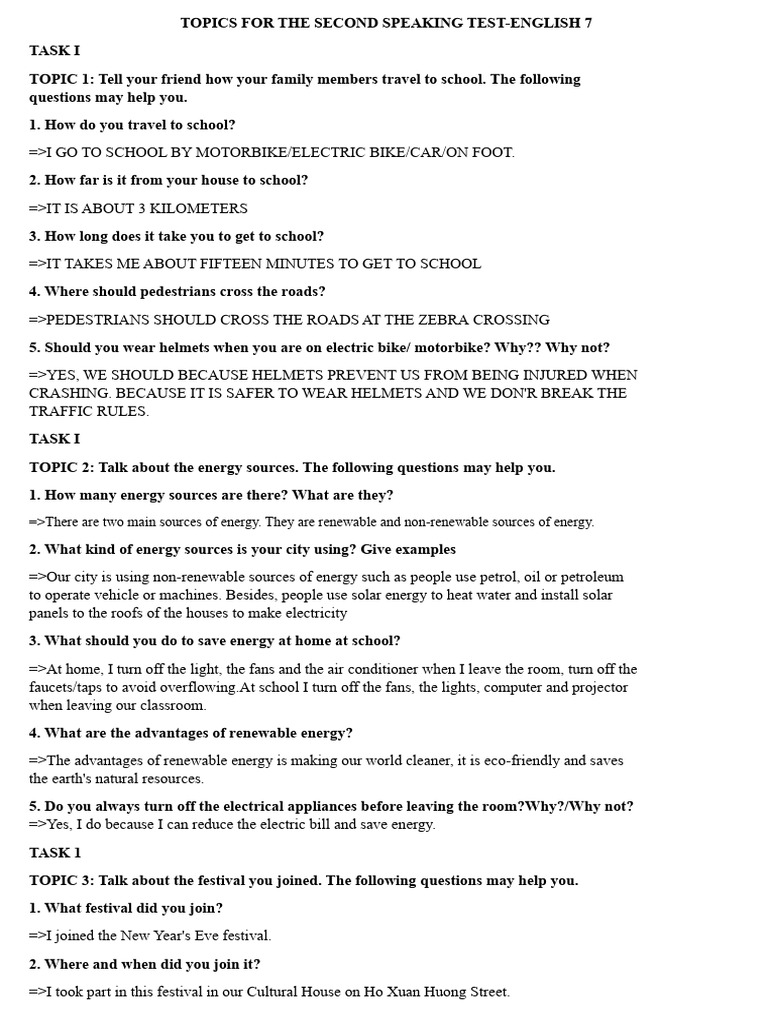 Topics For The Second Speaking Test | PDF | Energy Development