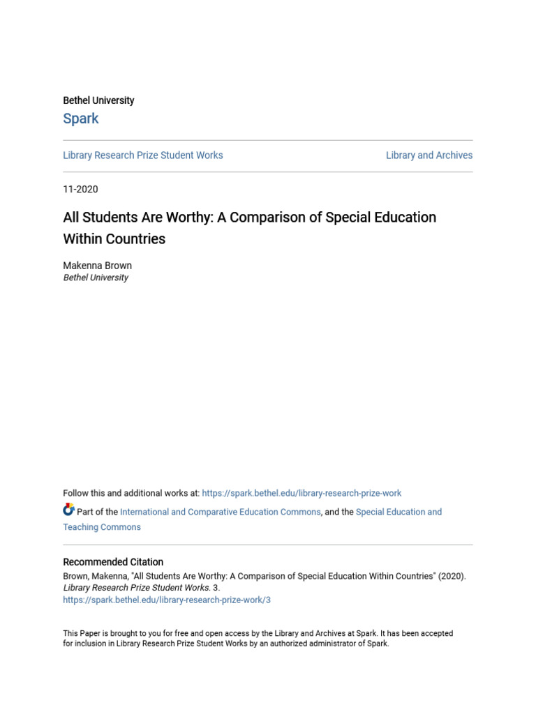 All Students Are Worthy - A Comparison of Special Education Within ...