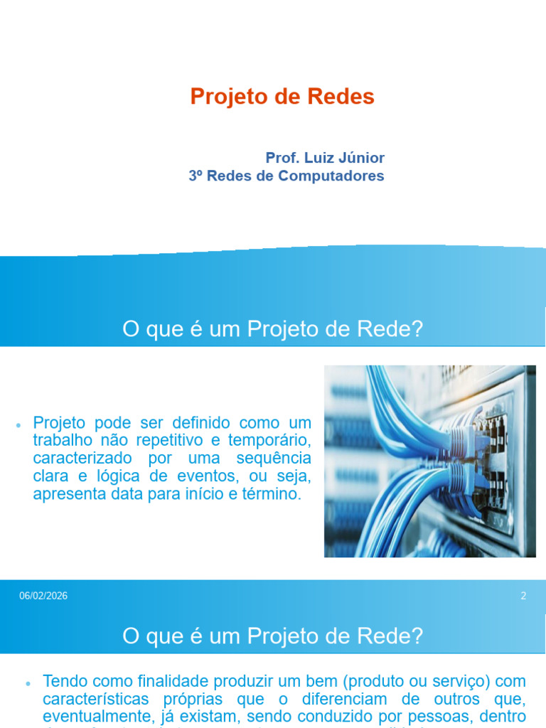 Aula 01 - Projeto de Redes - Ok | PDF | Rede de computadores | Comunicação